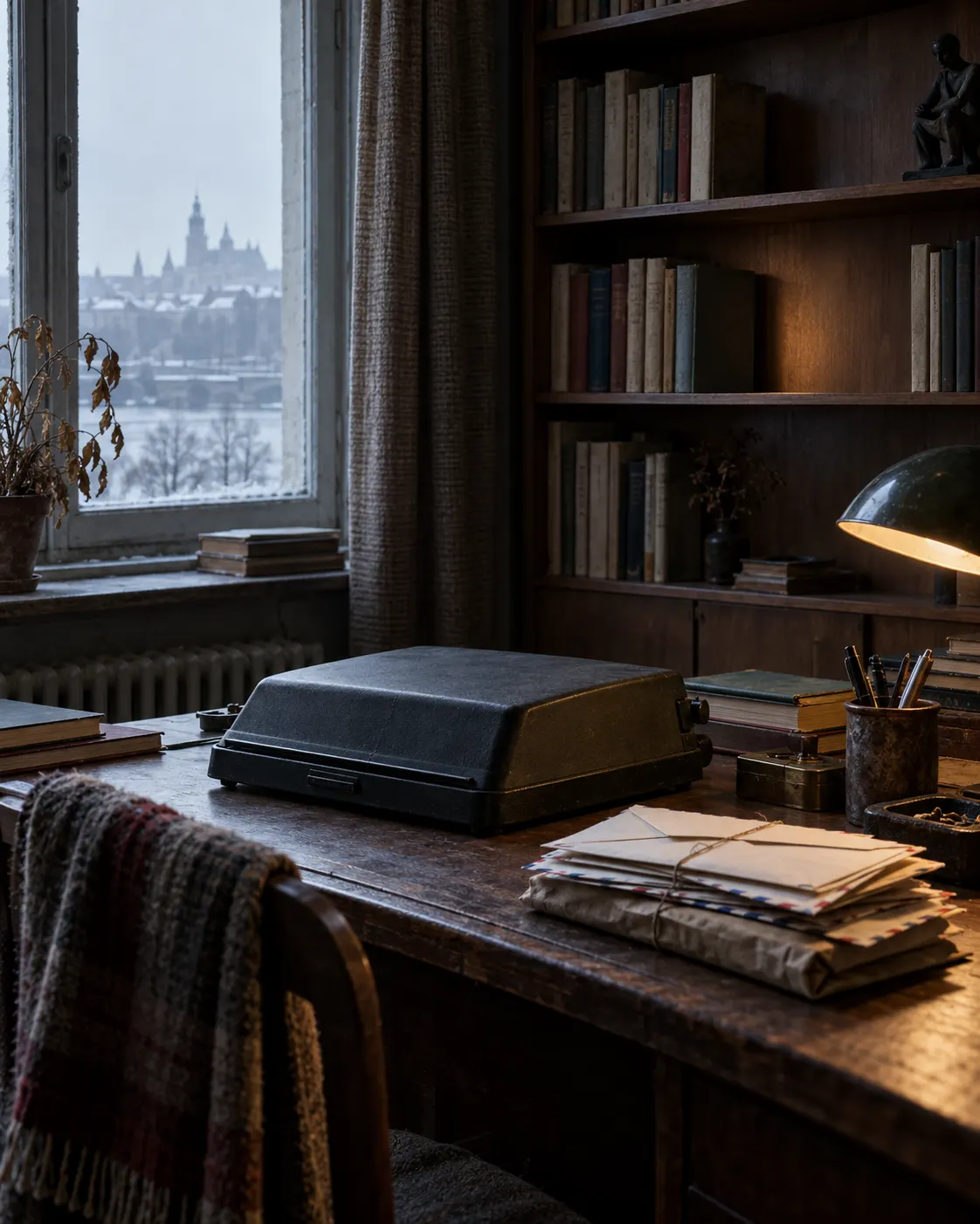 AI-generated conceptual illustration of a writer’s desk and unopened correspondence, evoking loss of access to foreign press, journals, and publishers.